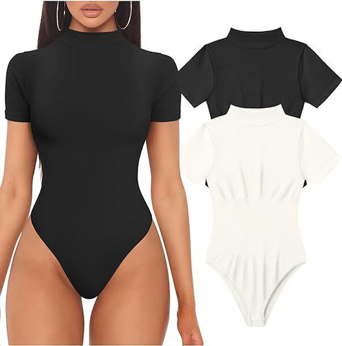 Dame Kortærmet Bodysuit med høj krave Skovae