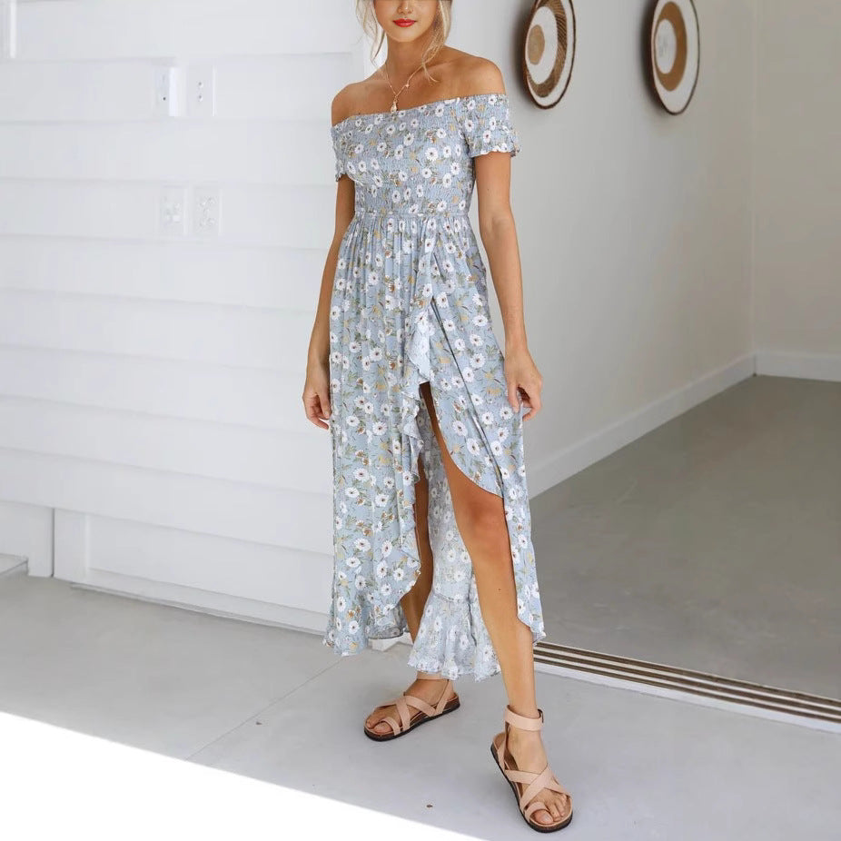 Women's Off-Shoulder Maxi Dress with Floral Print and Casual Cut