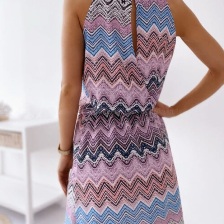 Dame Halterneck Mini Kjole med Zigzag Mønster Stilla