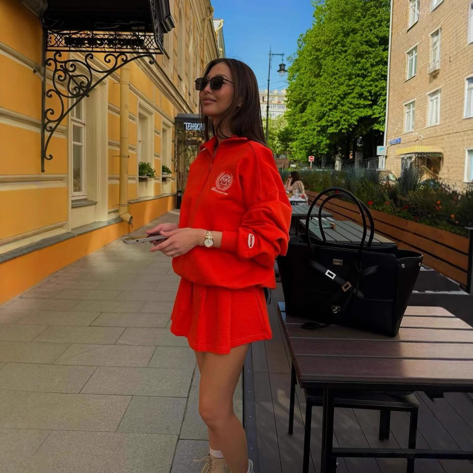 Dame sporty zip pullover med casual snit og broderi Stilla