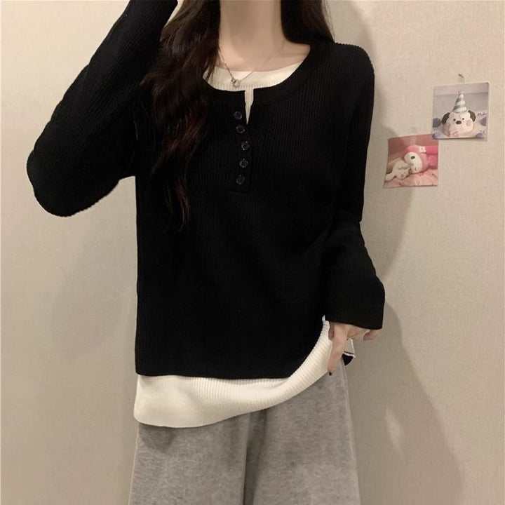 Kvinders fashionable langærmet pullover med knapstolpe Stilla