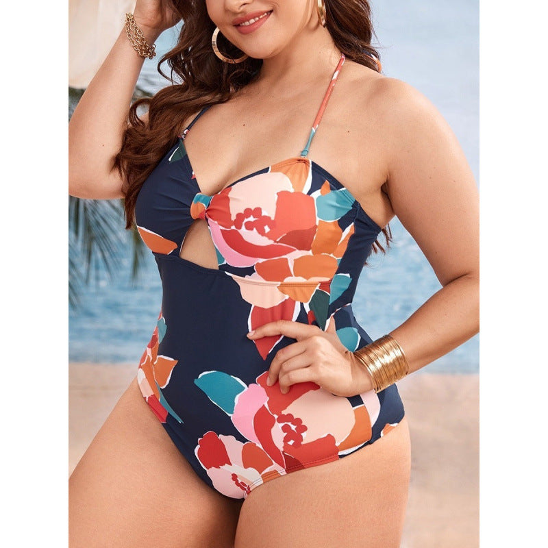 Dame one-piece badesuit med blomster cut-out og justerbare stropper Skovae