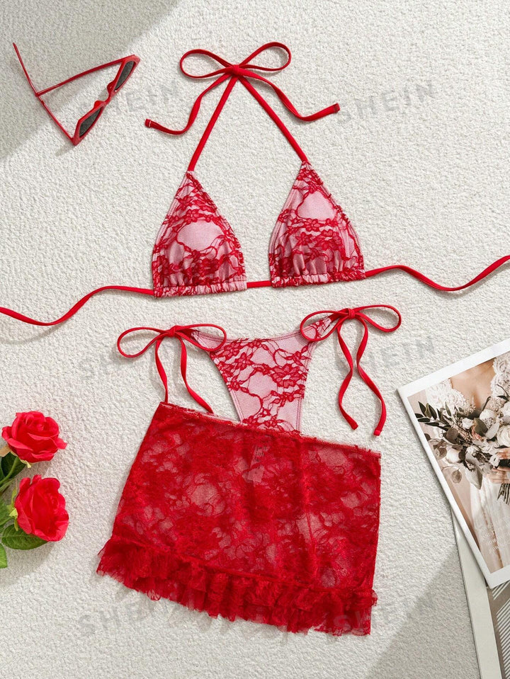 Dame spids-bikini med blomsterdesign og flydende nederdel Skovae