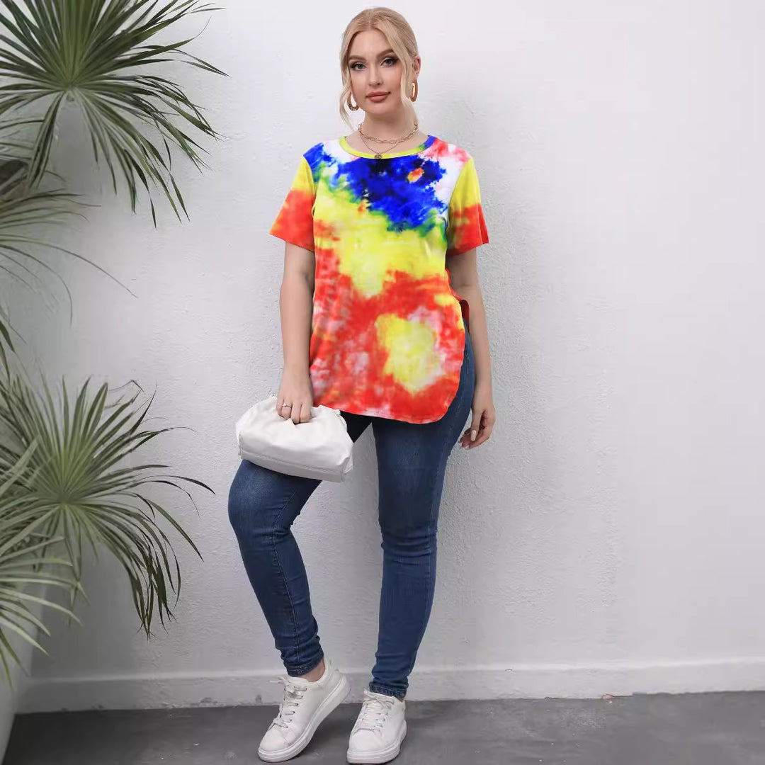 Dame afslappet T-Shirt med moderne batikdesign Skovae
