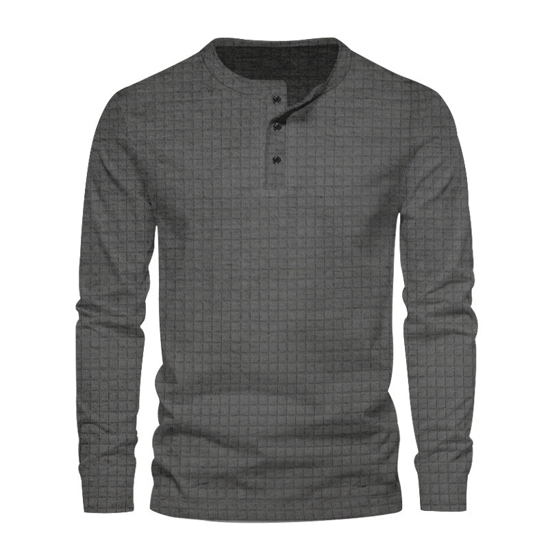 Herre langærmet Henley-t-shirt med moderne strukturdesign Stilla
