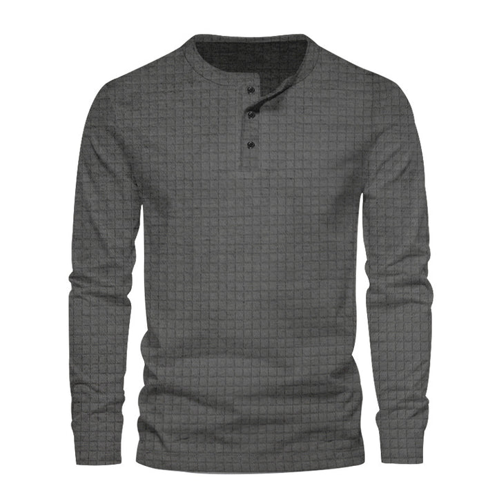 Herre langærmet Henley-t-shirt med moderne strukturdesign Stilla