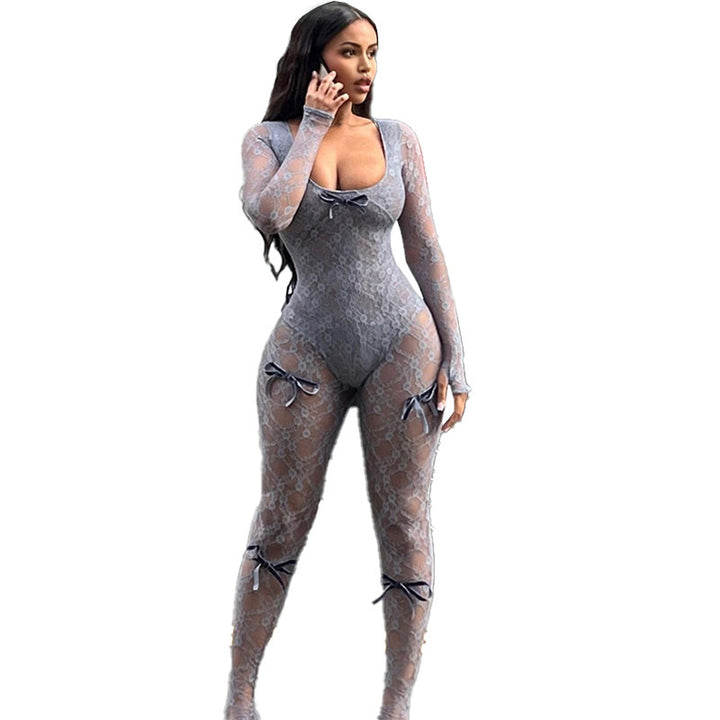 Dame bodysuit i fin lace med dekorative sløjfer Stilla