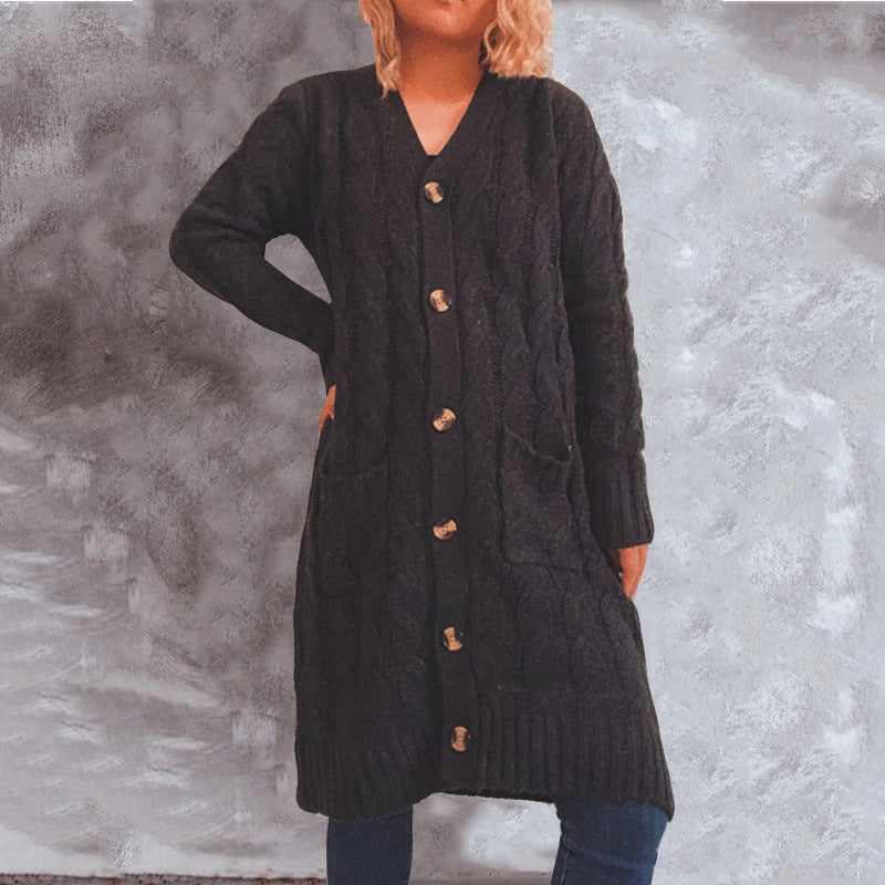 Kvindernes chunky strik cardigan med lommer og knapdetaljer Stilla