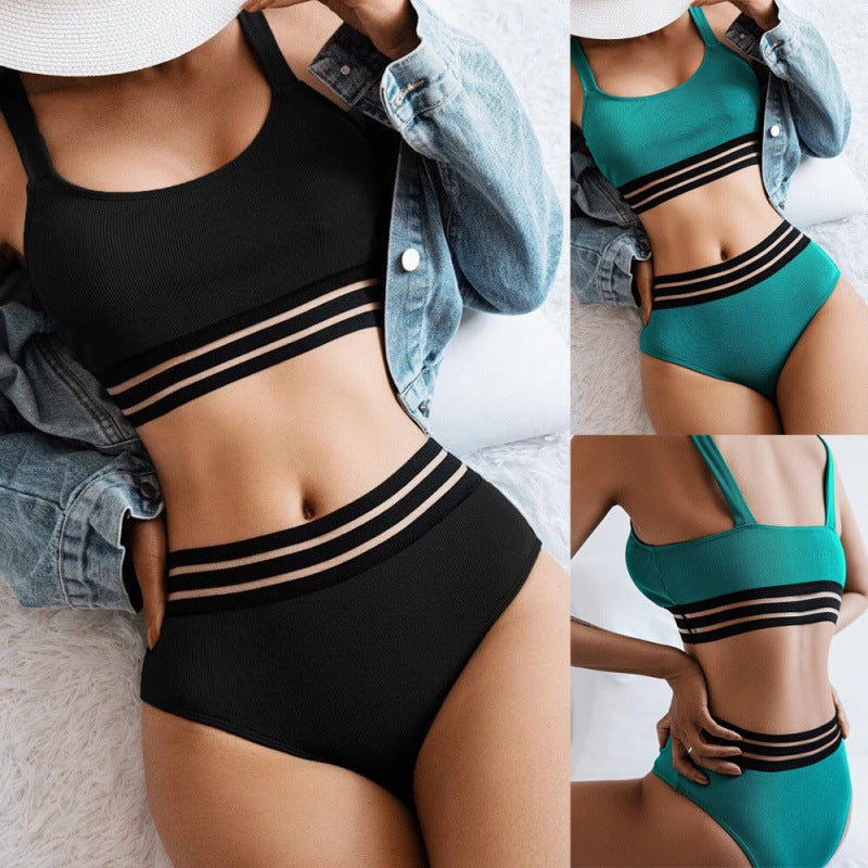 Dame sportbikini med elastiske kontraststriber Stilla