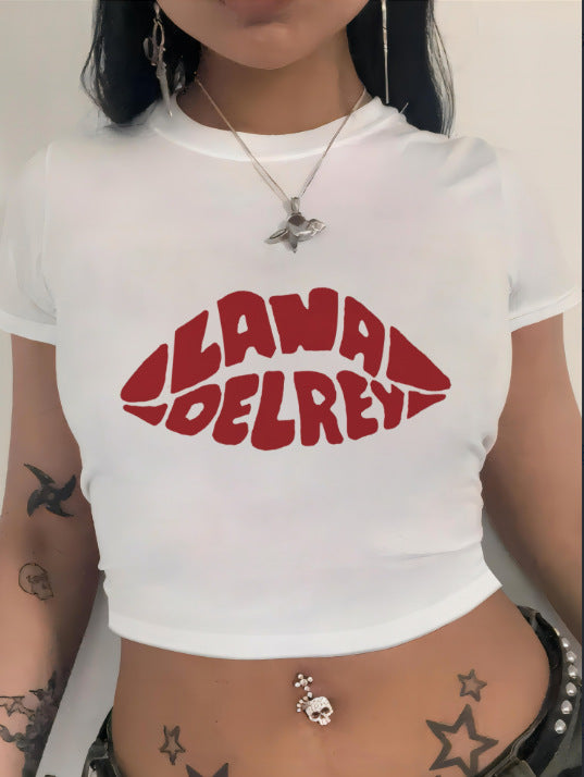 Dame Crop-T-Shirt med iøjnefaldende statement-print Skovae