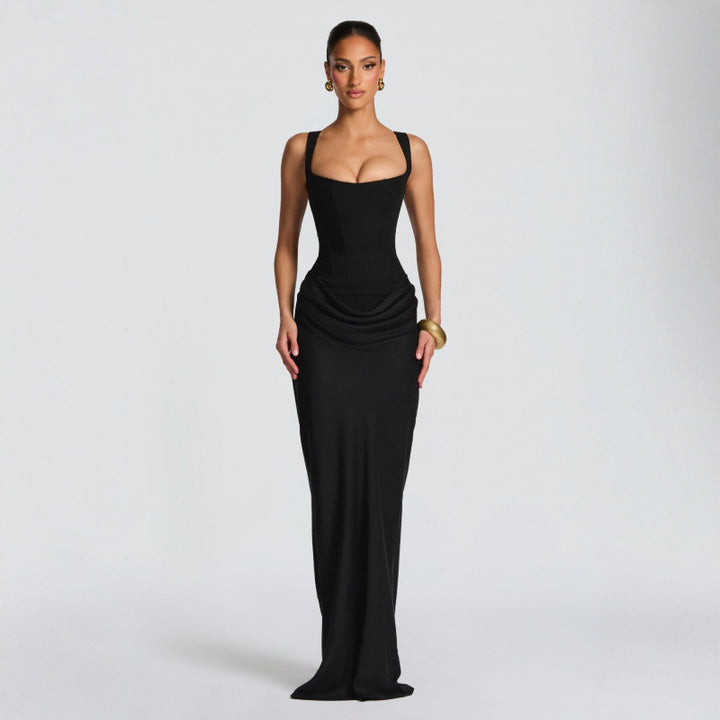 Dame Elegante Maxi-Kjole med raffinerede Draperinger Skovae