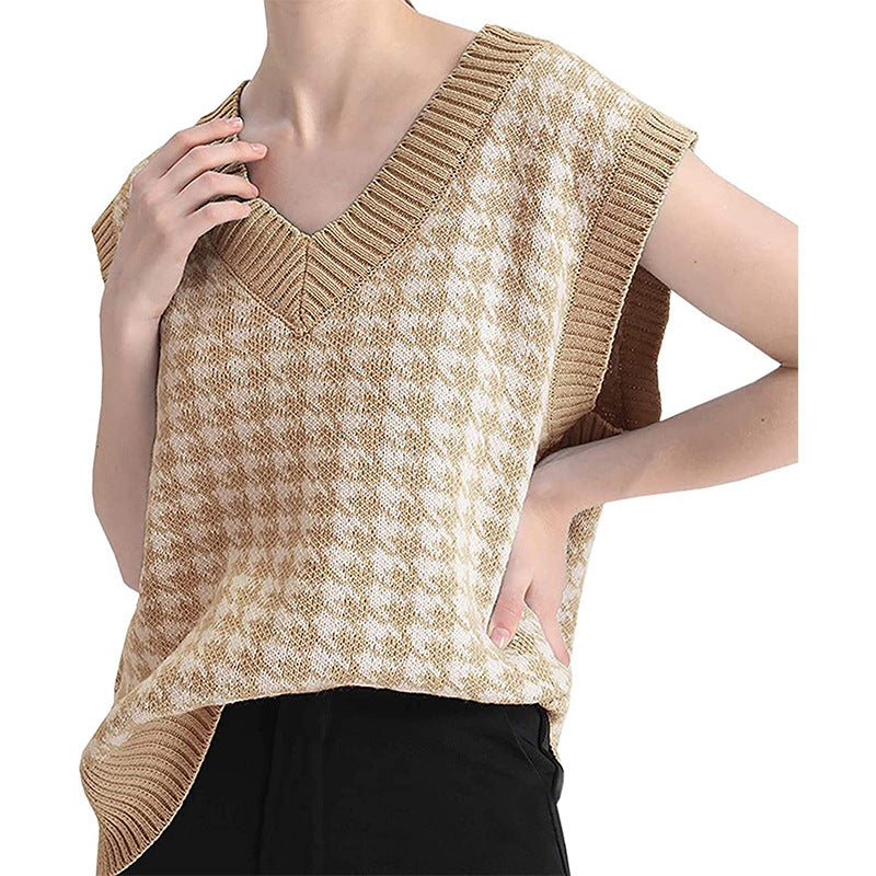 Damer elegant strikvest i moderne houndstooth-mønster Stilla