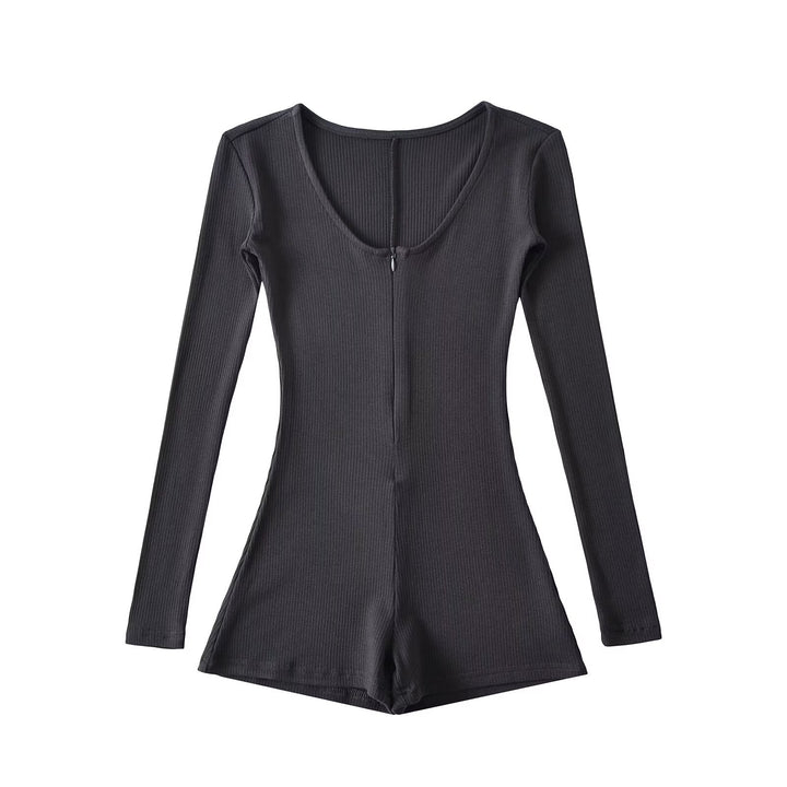 Dame Langærmet Playsuit med dyb Rundhalssnit og praktisk Lynlås Stilla