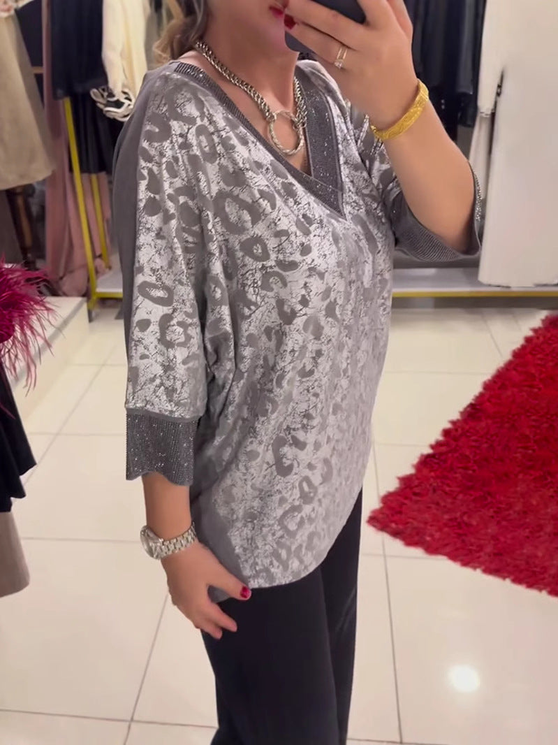 Dame Elegant Bluse med skinnende accenter og V-udskæring Stilla