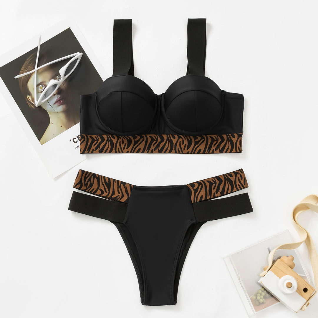 Dame Bikini-sæt med elegant bustier og dyreprint design Skovae