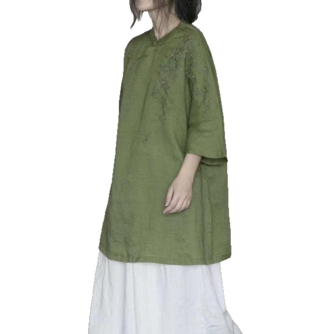 Dame Floral Broderet Lang Tunika Top Stilla