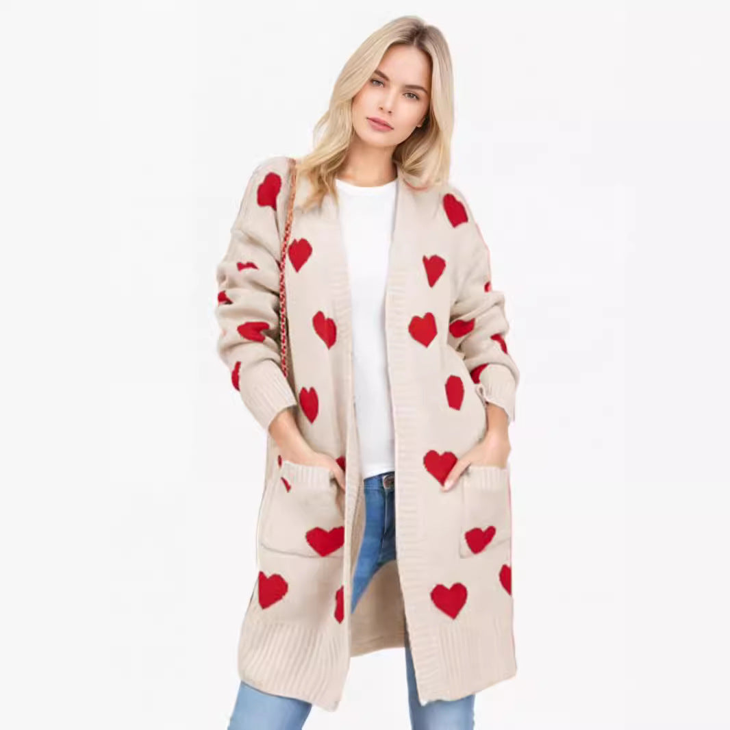 Kvinders cardigan med hjerteformet design og modstandsdygtig længde Stilla