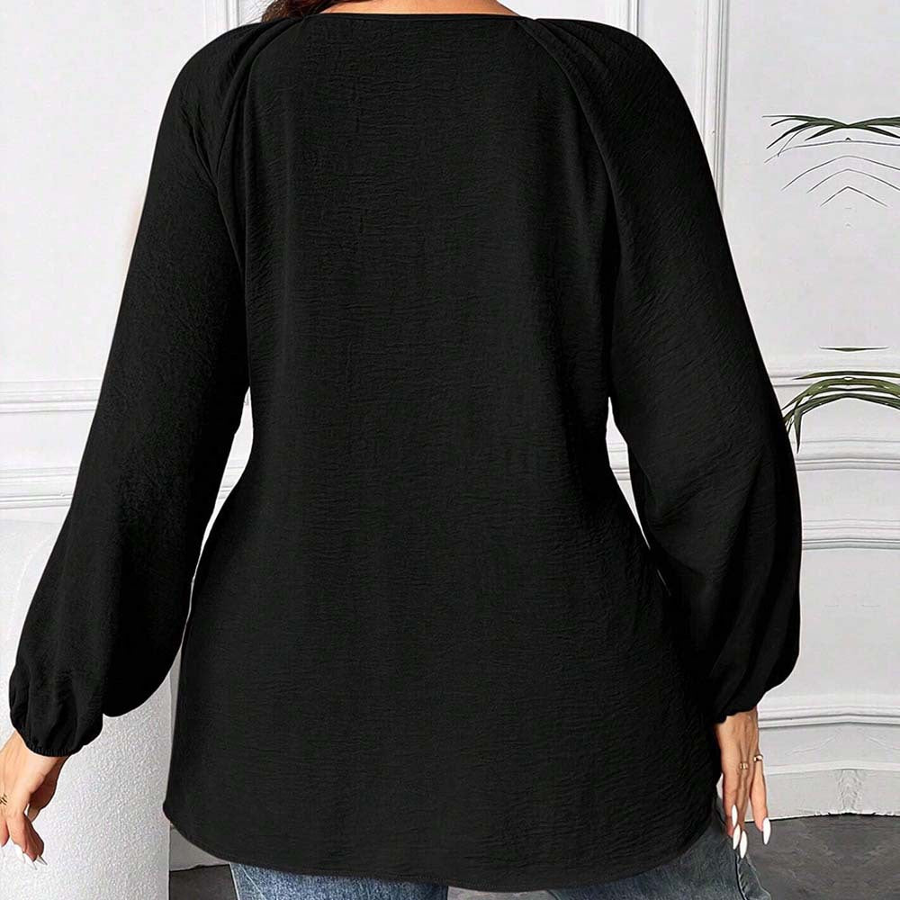 Dame elegant bluse med V-udskæring og dekorative knapdetaljer Stilla