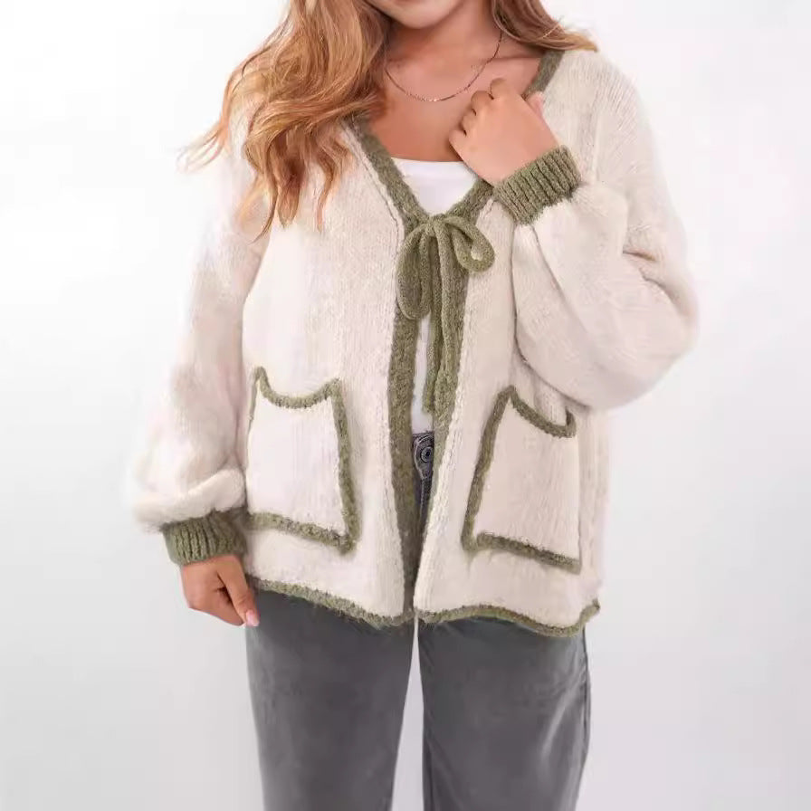 Dame afslappet cardigan med legende snor og elegante lommer Stilla