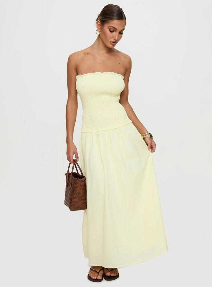 Dame off-shoulder maxikjole med rynket overdel Stilla