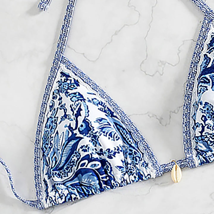 Dame Triangel-Bikini med legende blomsterdesign og bånd