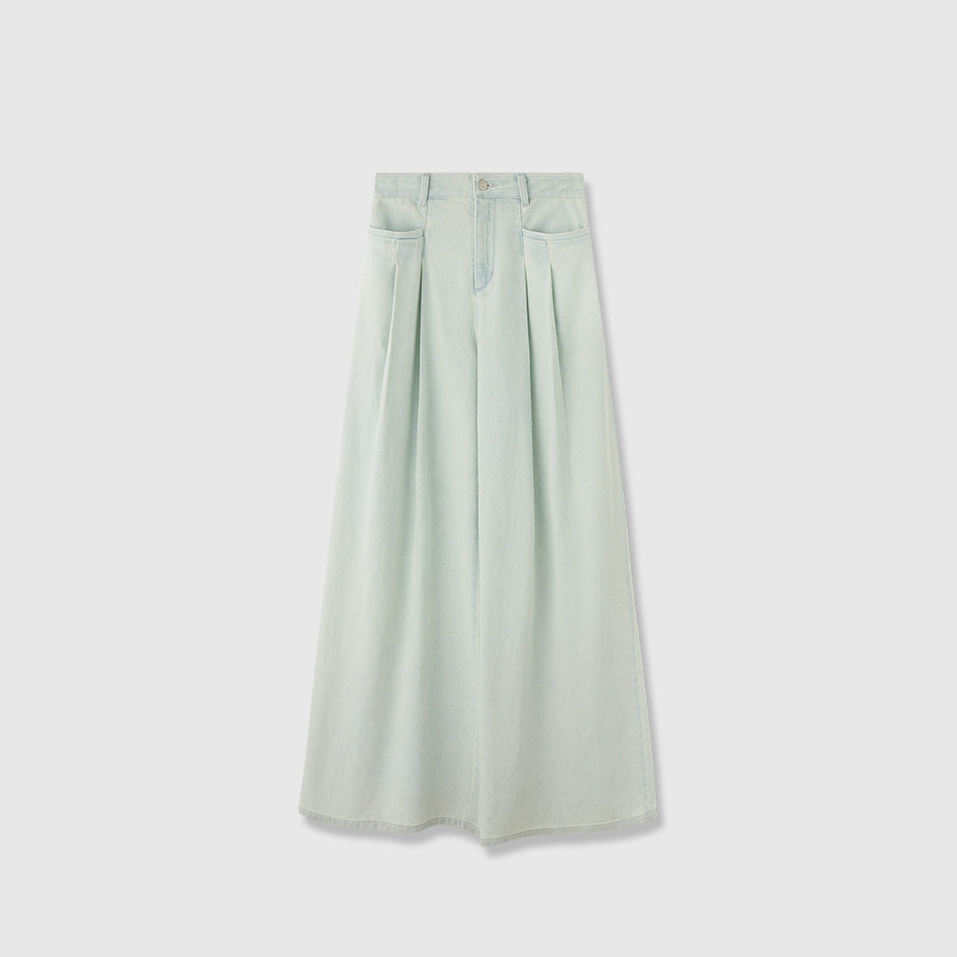 Dame vidde High-Waist Jeansbukser med elegant fold og åndbart denim Stilla