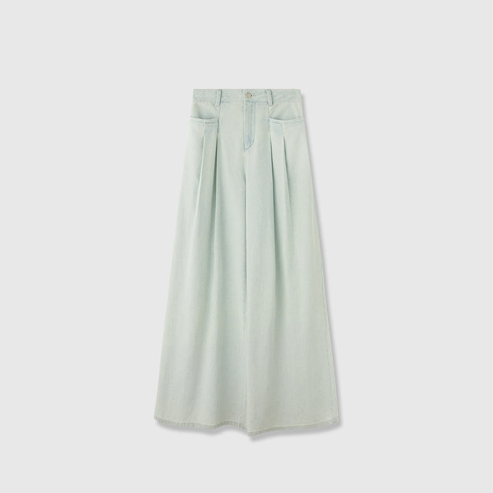Dame vidde High-Waist Jeansbukser med elegant fold og åndbart denim Stilla