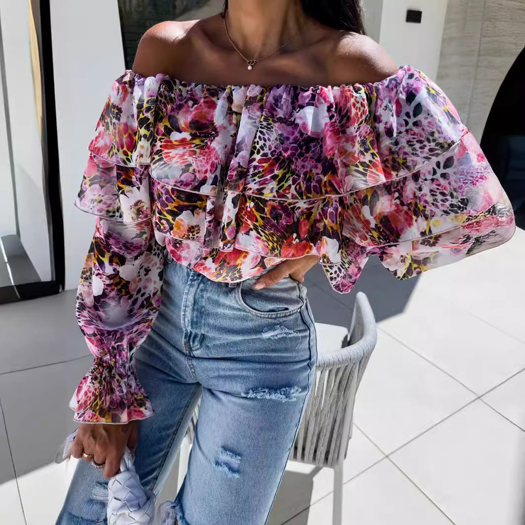 Damebluse i flæse-stil med blomstermønster Stilla