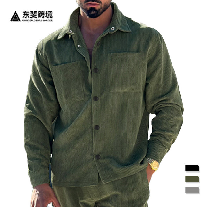Herren nan quilted cord overshirt jacket with visible button placket and breast piped pockets Skovae