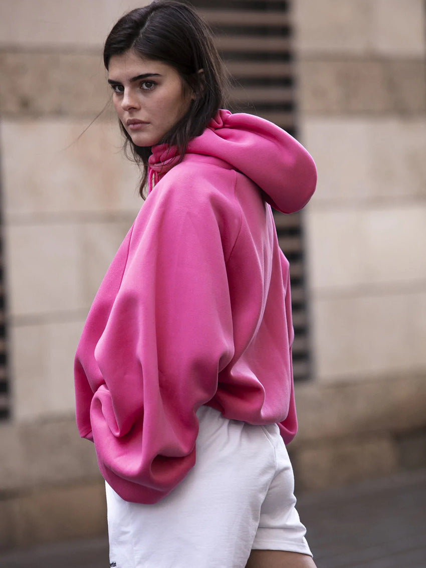 Dame Oversized Hoodie med høj krave og forbindelsessnøring Stilla