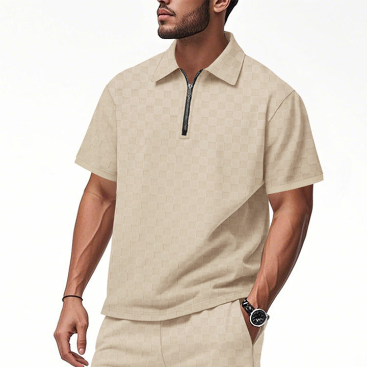 Herren nan kort halvlyn poloshirt i struktureret wafflestrik med skjortekrave og figursyet pasform Skovae