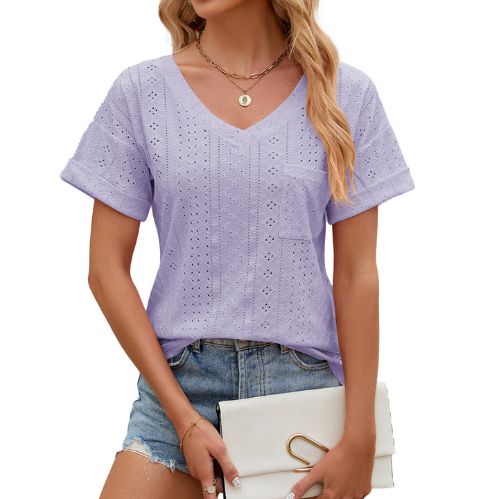 Dame V-hals T-shirt med hulmønster Stilla