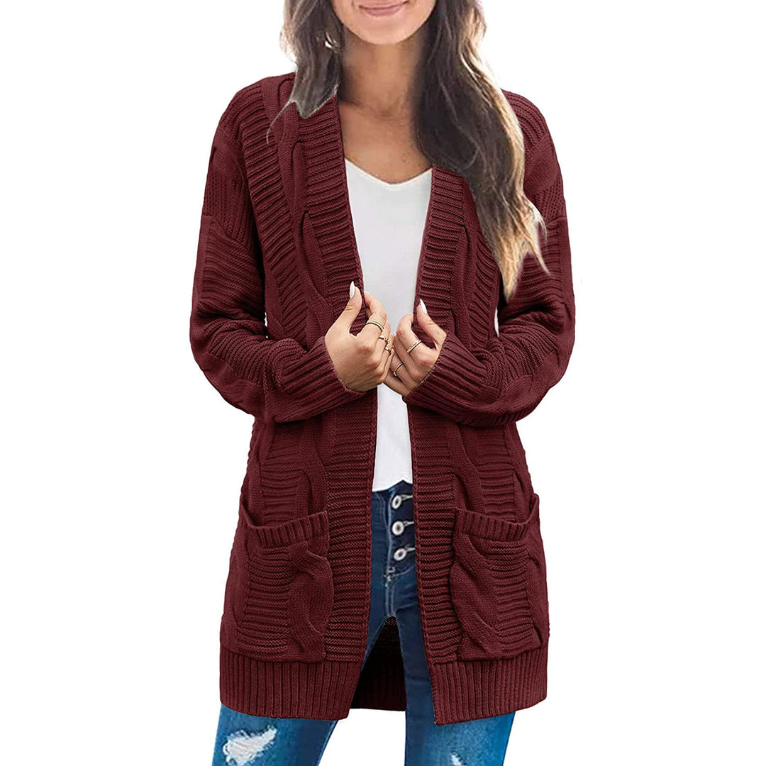 Kvinders chunky strik cardigan med lommer og struktureret stiklook Stilla