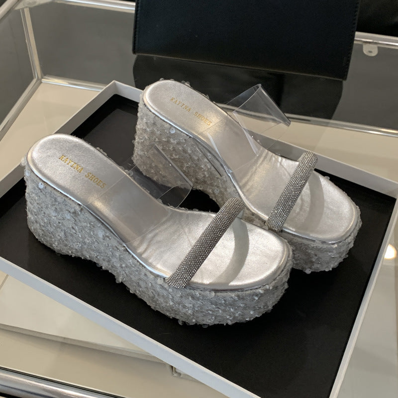 Dame Plateau-sandaler med glitrende remdesign og transparente elementer Stilla