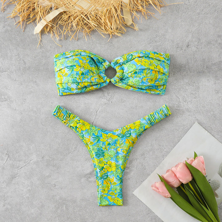 Dame Bandeau-bikini med raffineret blomstermønster Skovae