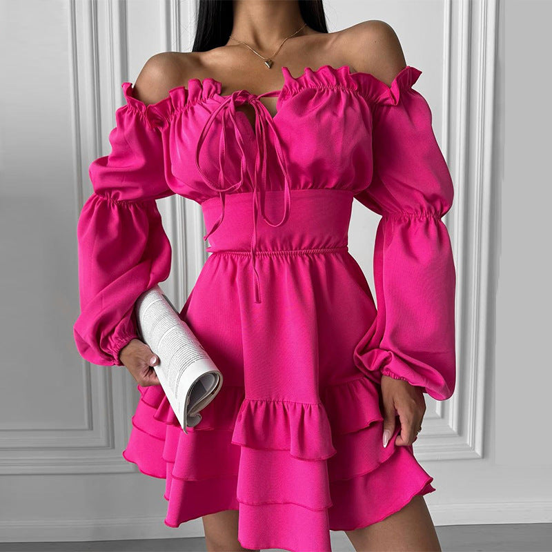 Dame Legende Ruffle detaljer Off-Shoulder Kjole Stilla