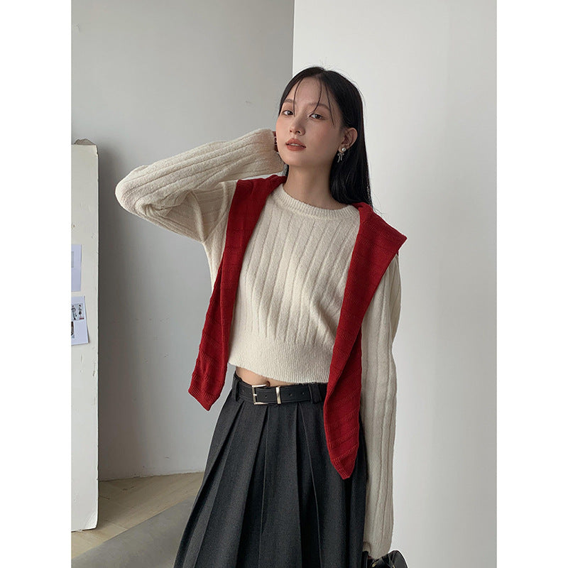 Dame elegant strikpullover med ribmønster Stilla