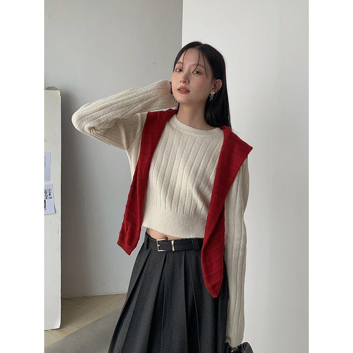 Dame elegant strikpullover med ribmønster Stilla