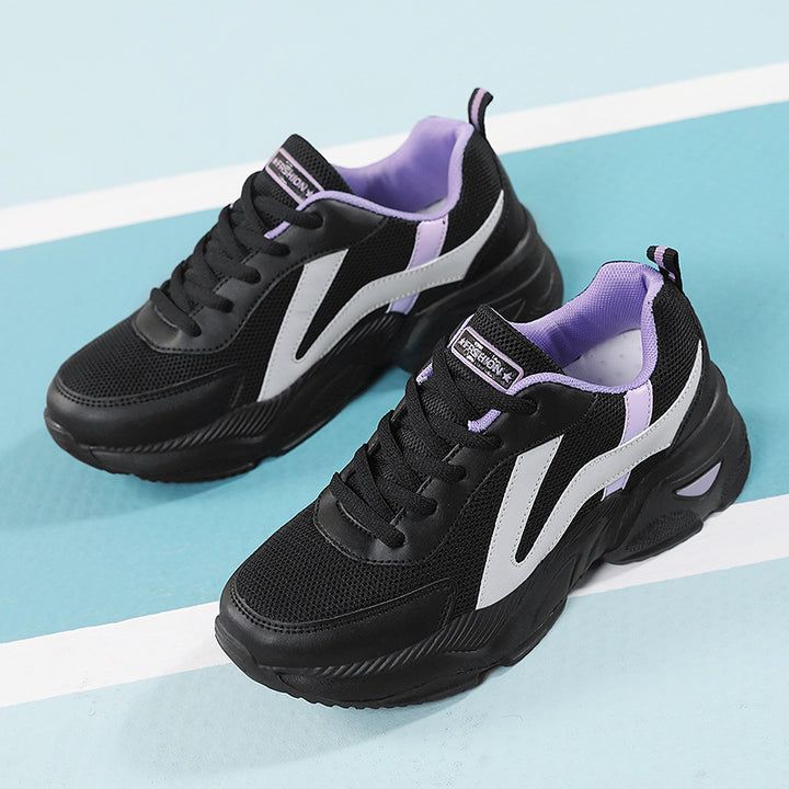 Dame nan dæmpede fritids-sneakers i plateau-stil med polstret komfortkrave, åndbart mesh og skridsikkert mønster Skovae