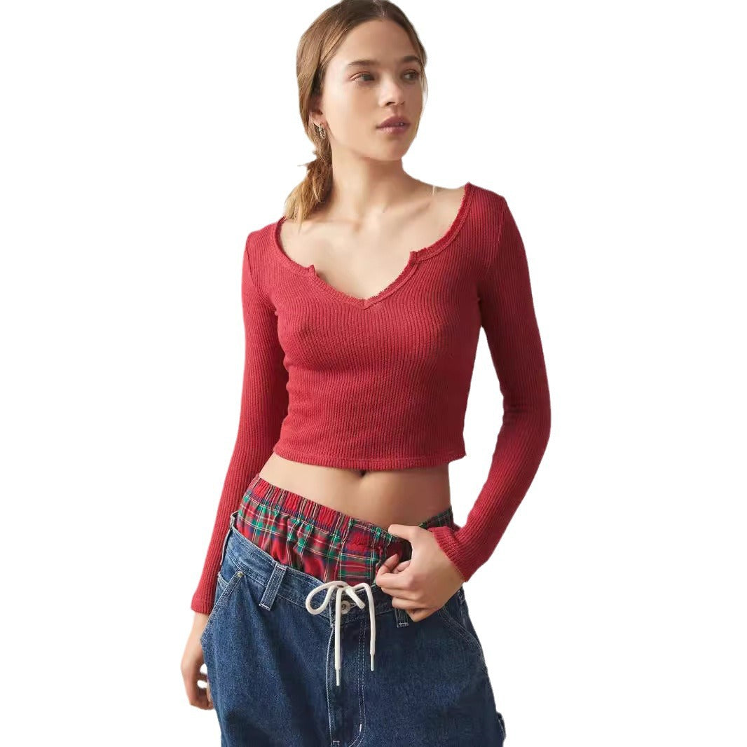 Damer kropsnær crop-top med V-hals lavet af rib-materiale Stilla