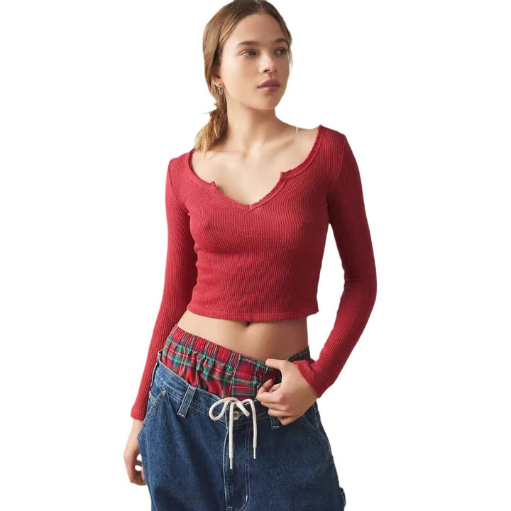 Damer kropsnær crop-top med V-hals lavet af rib-materiale Stilla