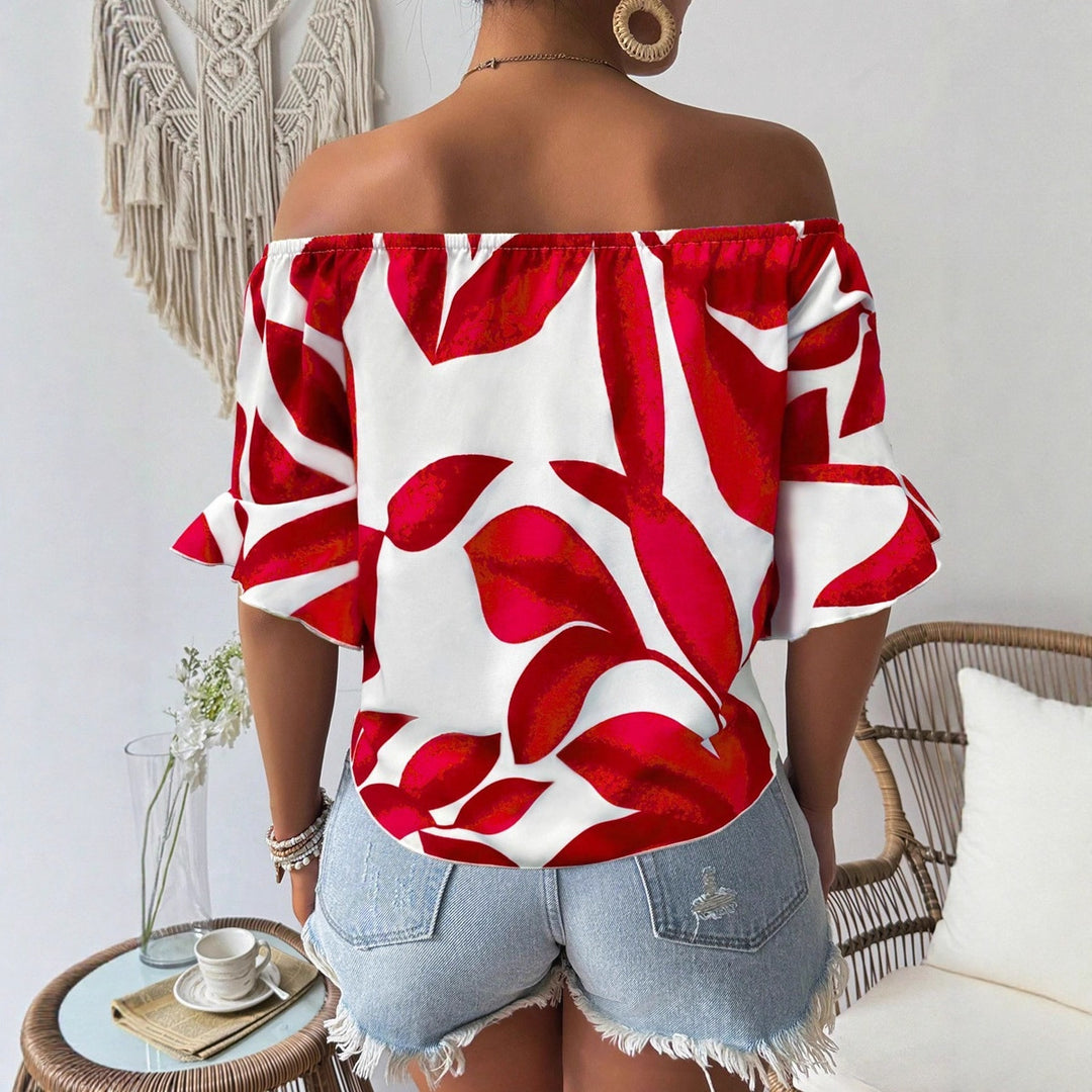 Dame Off-Shoulder Bluse med blomstermønster og justerbar knude Skovae