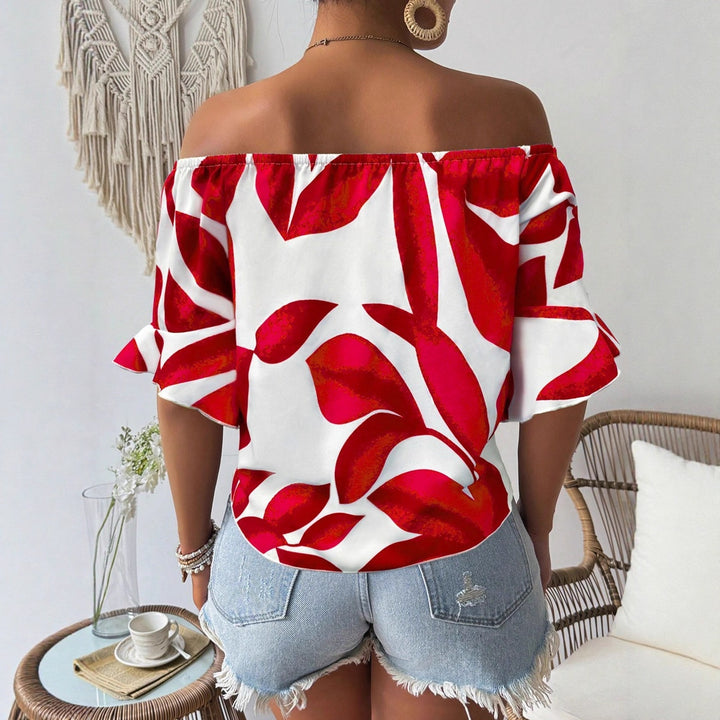 Dame Off-Shoulder Bluse med blomstermønster og justerbar knude Skovae