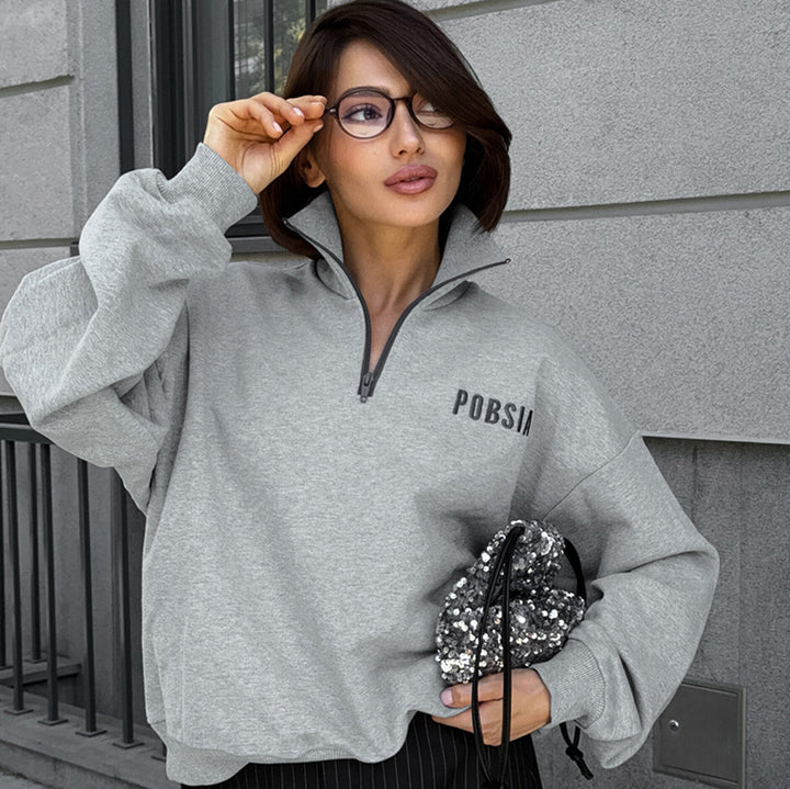 Dame overdimensioneret sweater med lynlås og afslappet snit Stilla