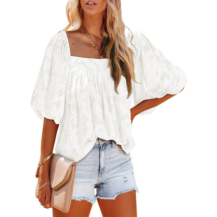 Dame Oversized Bluse T-shirt med ballonærmer og diskret mønster Stilla