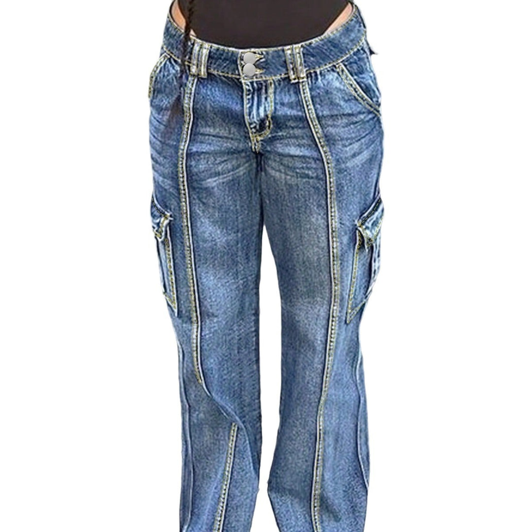 Dame Cargo-Jeans med kontrastfarvede sømme og praktiske sidelommer Stilla
