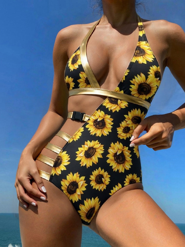 Dame one-piece badeanstalt med asymmetrisk snit og gyldne accenter Skovae