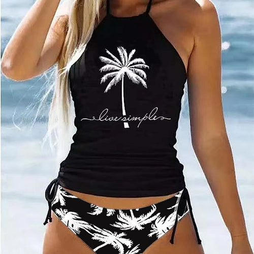 Dame trendy bikinisæt med palme-motiv Skovae