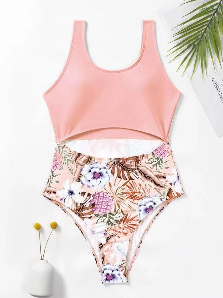 Dame Én-delt Badedragt med trendy Crop-Top og floralt Design Stilla