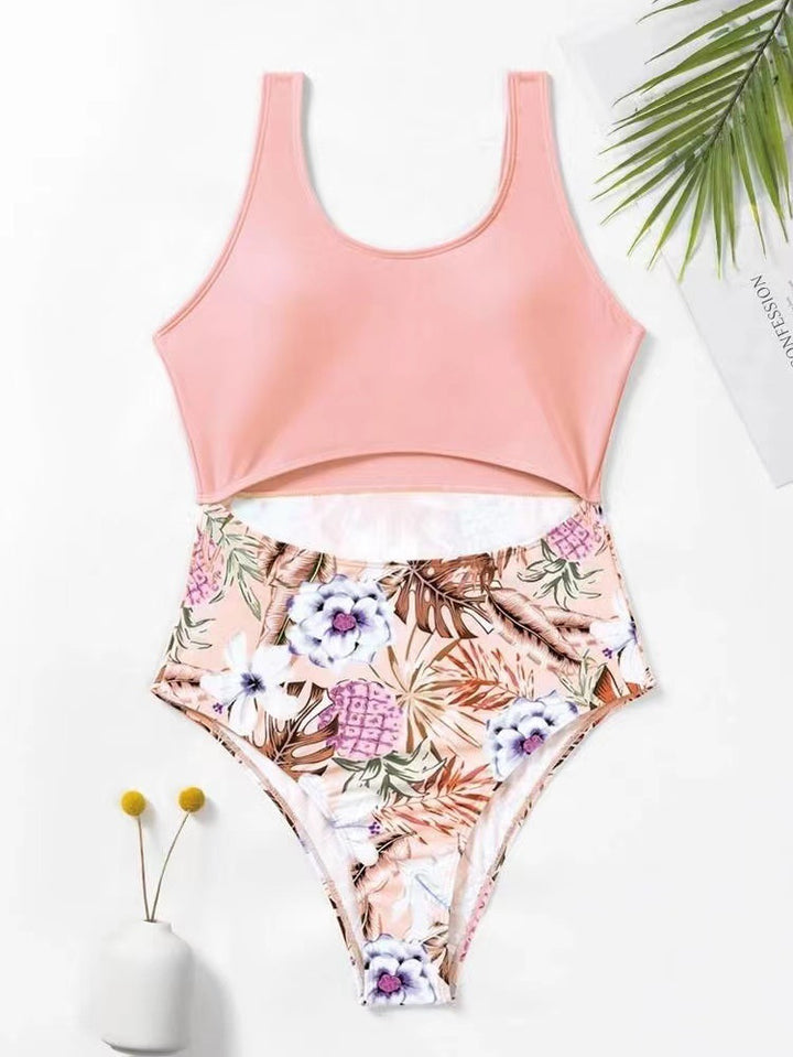 Dame Én-delt Badedragt med trendy Crop-Top og floralt Design Stilla